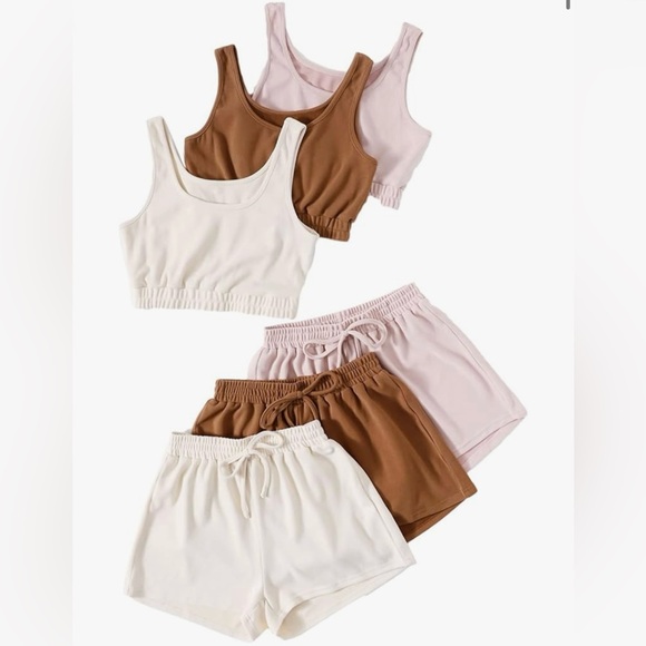 Amazon Essentials Other - NWOT Amazon Six Piece Matching Cropped Tank & Short Sets Size Medium